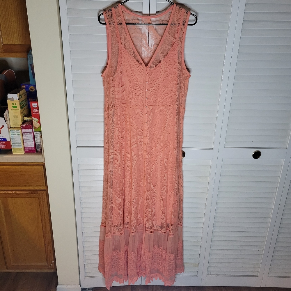 Torrid Coral Lace Button Front Maxi Skater Dress - Picture 6 of 16
